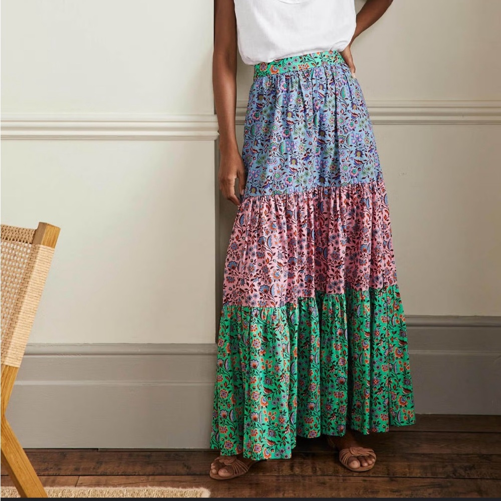 Boden Lorna Skirt Tiered Floral Maxi Floral Oriental Formica Meadow Multi Sz 12R